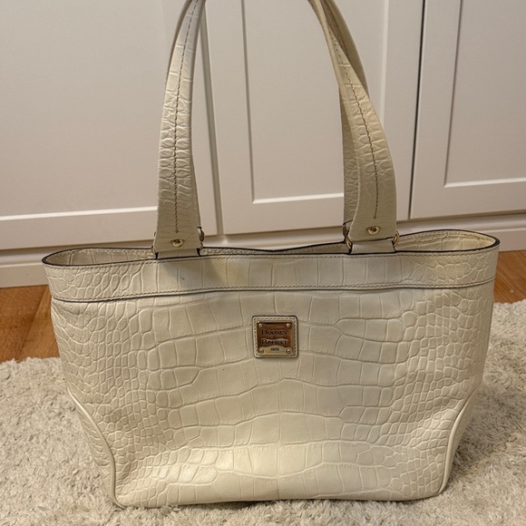 Dooney & Bourke Cream Crocodile Embossed Tote - Picture 1 of 10
